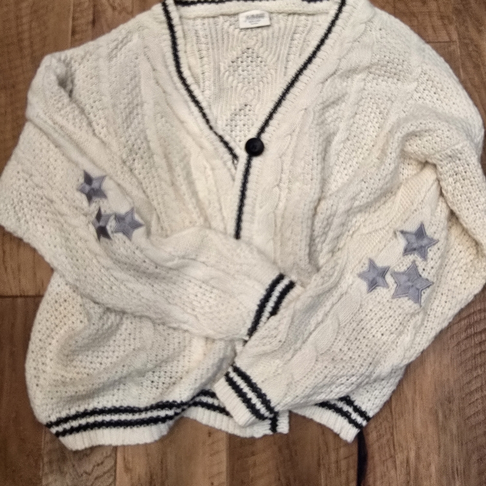 Taylor Swift White Cardigan with Gray Star Details NWOT